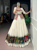 Artistic Off White Gamthi Work Cotton Navratri Wear Lehenga Choli