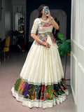 Artistic Off White Gamthi Work Cotton Navratri Wear Lehenga Choli