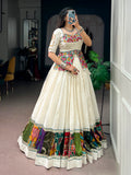 Artistic Off White Gamthi Work Cotton Navratri Wear Lehenga Choli