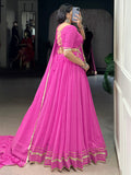 Appealing Pink Bandhej Print Georgette Festive Wear Lehenga Choli With Dupatta