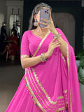 Appealing Pink Bandhej Print Georgette Festive Wear Lehenga Choli With Dupatta