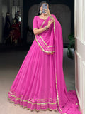 Appealing Pink Bandhej Print Georgette Festive Wear Lehenga Choli With Dupatta