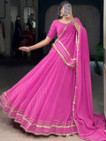 Appealing Pink Bandhej Print Georgette Festive Wear Lehenga Choli With Dupatta