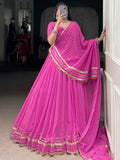 Appealing Pink Bandhej Print Georgette Festive Wear Lehenga Choli With Dupatta