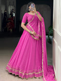 Appealing Pink Bandhej Print Georgette Festive Wear Lehenga Choli With Dupatta