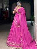 Appealing Pink Bandhej Print Georgette Festive Wear Lehenga Choli With Dupatta