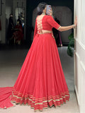 Charming Red Bandhej Print Georgette Navratri Special Lehenga With Blouse