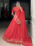Charming Red Bandhej Print Georgette Navratri Special Lehenga With Blouse