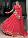 Charming Red Bandhej Print Georgette Navratri Special Lehenga With Blouse