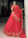 Charming Red Bandhej Print Georgette Navratri Special Lehenga With Blouse