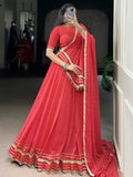 Charming Red Bandhej Print Georgette Navratri Special Lehenga With Blouse