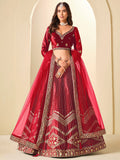 Attractive Red Embroidery Velvet Wedding Wear Lehenga Choli With Dupatta