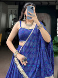 Enchanting Blue Bandhej Print Georgette Navratri Wear Lehenga Choli