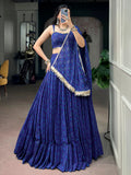 Enchanting Blue Bandhej Print Georgette Navratri Wear Lehenga Choli