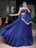 Enchanting Blue Bandhej Print Georgette Navratri Wear Lehenga Choli
