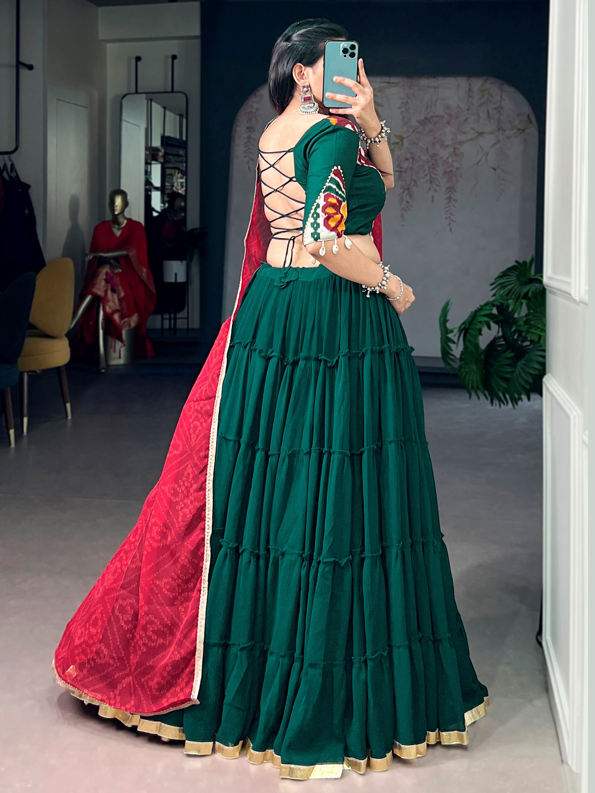 Lovely Green Gota Patti Georggete Navratri Wear Lehenga Choli With Dupatta 