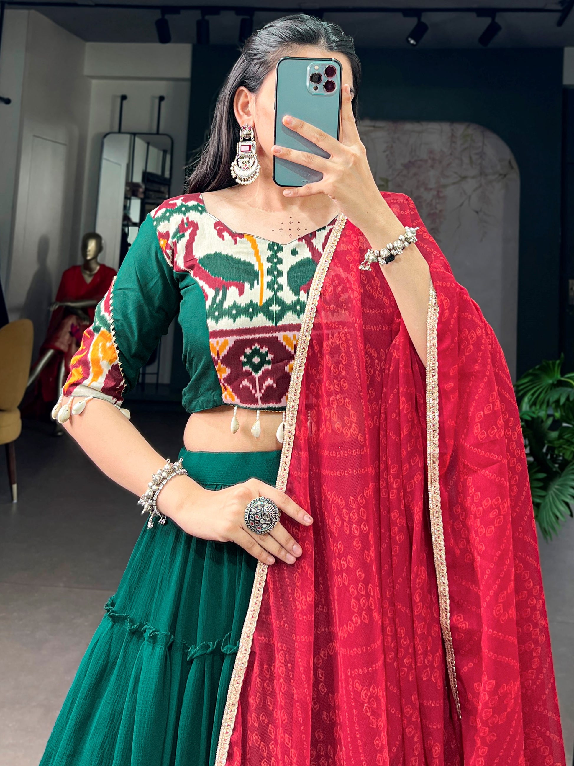 Lovely Green Gota Patti Georggete Navratri Wear Lehenga Choli With Dupatta 