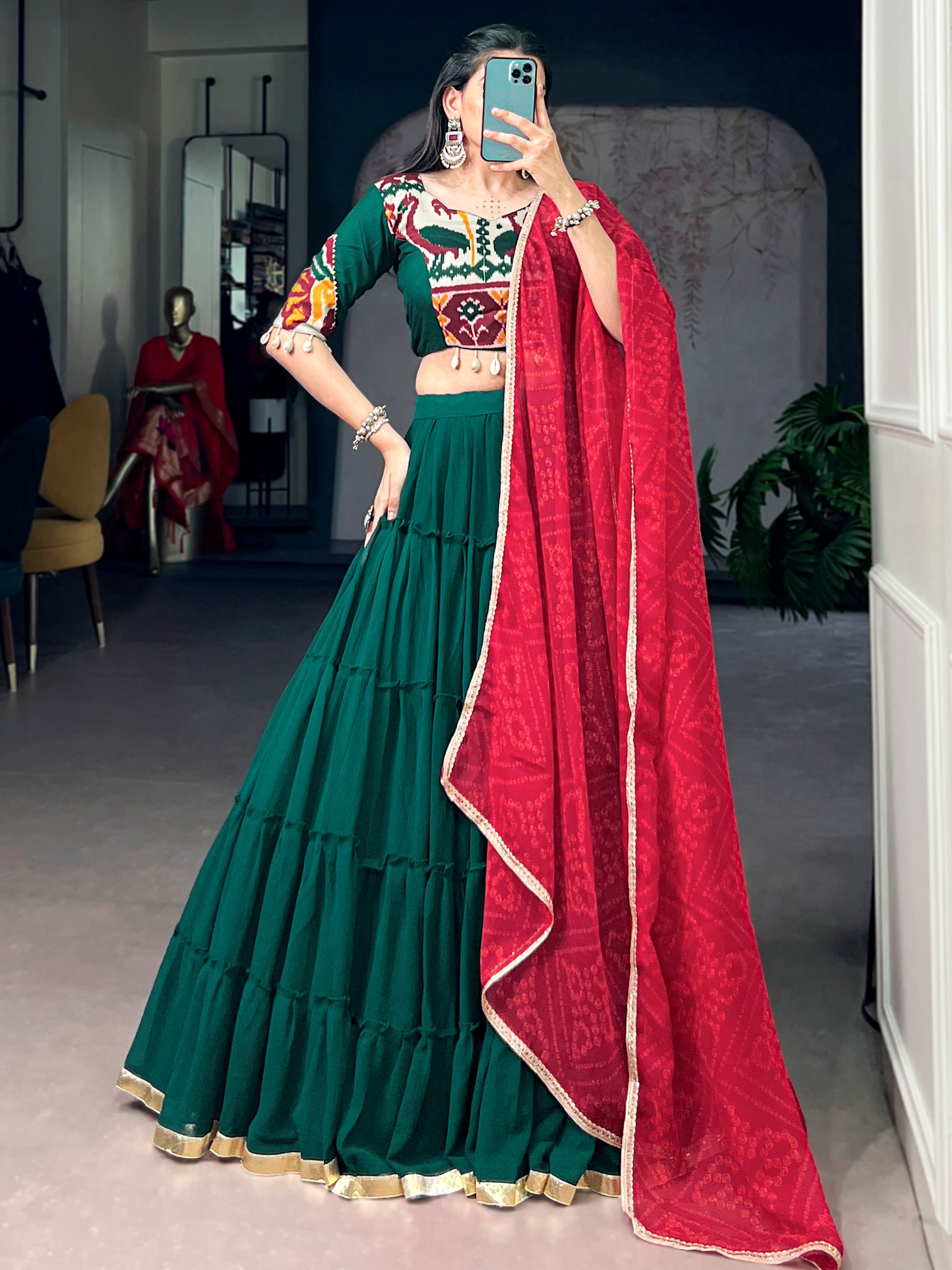 Lovely Green Gota Patti Georggete Navratri Wear Lehenga Choli With Dupatta 