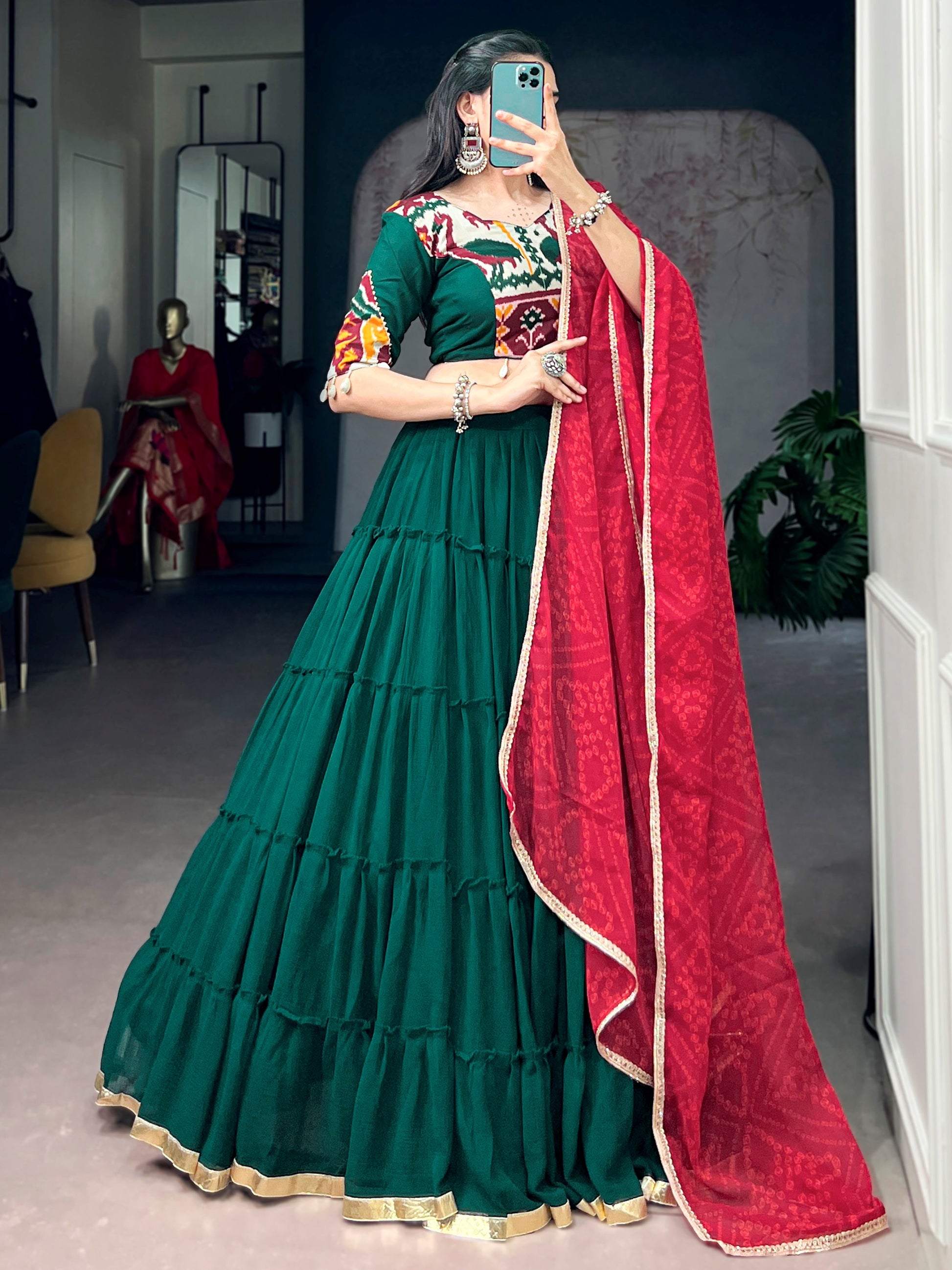 Lovely Green Gota Patti Georggete Navratri Wear Lehenga Choli With Dupatta 