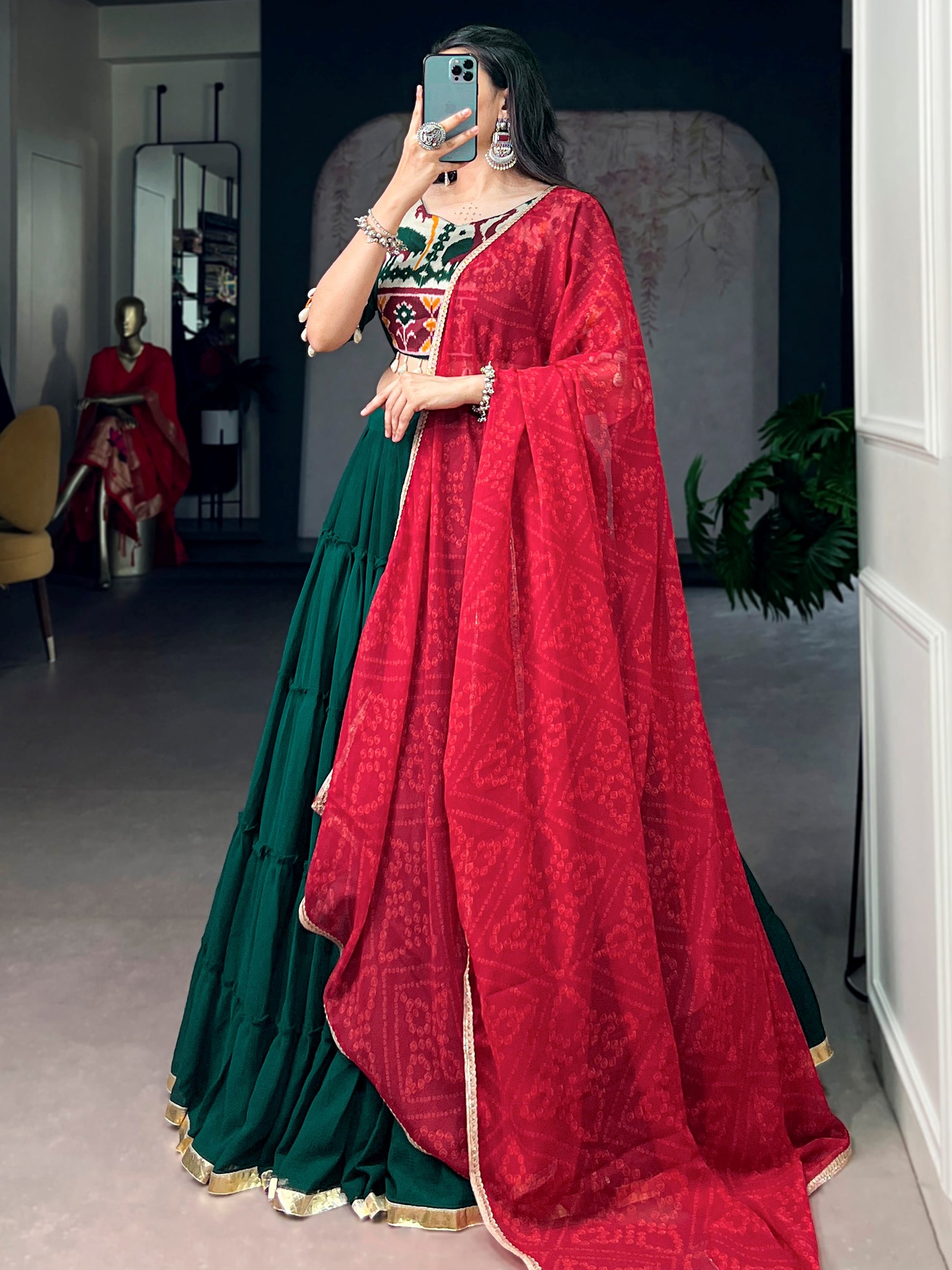 Lovely Green Gota Patti Georggete Navratri Wear Lehenga Choli With Dupatta 