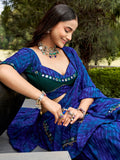 Elegant Navy Blue Printed Georgette Navratri Wear Lehenga Choli