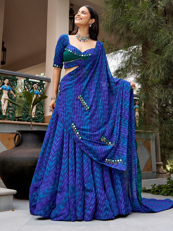 Elegant Navy Blue Printed Georgette Navratri Wear Lehenga Choli