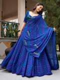 Elegant Navy Blue Printed Georgette Navratri Wear Lehenga Choli