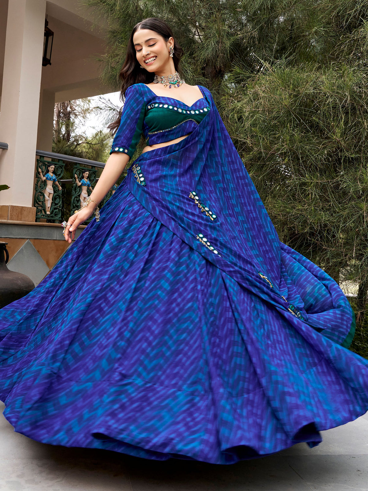 Elegant Navy Blue Printed Georgette Navratri Wear Lehenga Choli