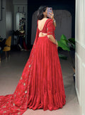 Impressive Red Sequins Work Georgette Navratri Wear Lehenga Choli