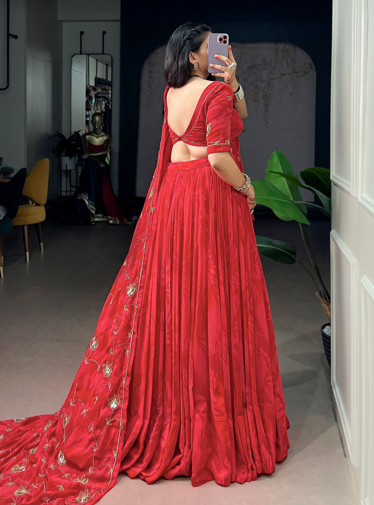 Impressive Red Sequins Work Georgette Navratri Wear Lehenga Choli