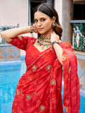 Radiant Red Printed Georgette Navratri Wear Lehenga Choli