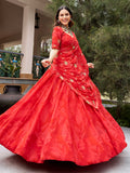 Radiant Red Printed Georgette Navratri Wear Lehenga Choli