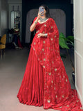Impressive Red Sequins Work Georgette Navratri Wear Lehenga Choli