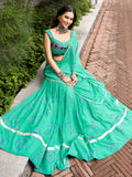 Vibrant Aqua Green Bandhej Print Georgette Navratri Wear Lehenga Choli