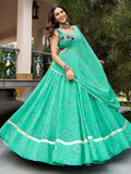Vibrant Aqua Green Bandhej Print Georgette Navratri Wear Lehenga Choli