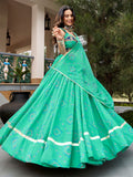 Vibrant Aqua Green Bandhej Print Georgette Navratri Wear Lehenga Choli