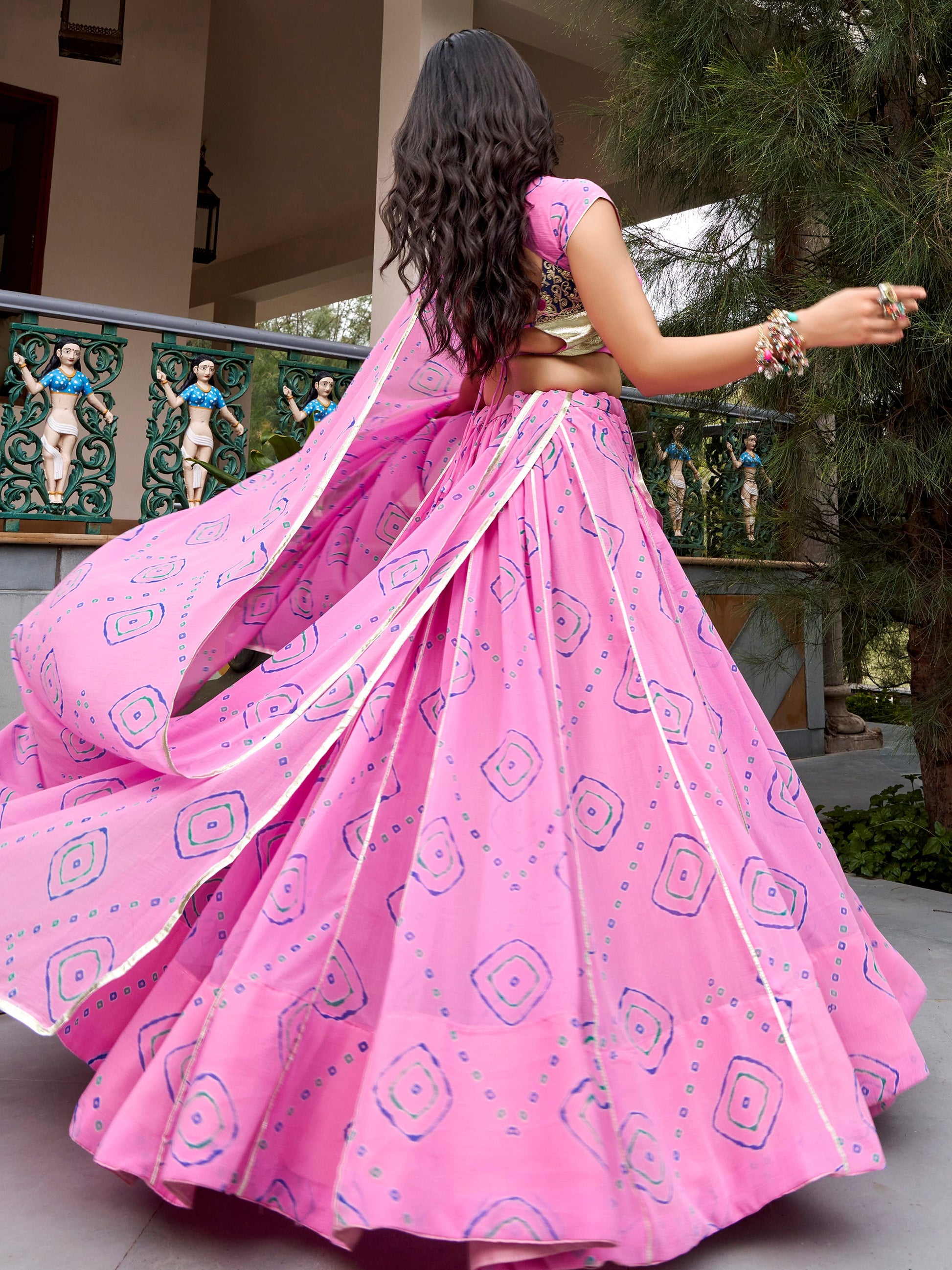 Pretty Light Pink Bandhej Print Georgette Navratri Wear Lehenga Choli