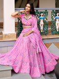 Pretty Light Pink Bandhej Print Georgette Navratri Wear Lehenga Choli