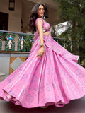 Pretty Light Pink Bandhej Print Georgette Navratri Wear Lehenga Choli
