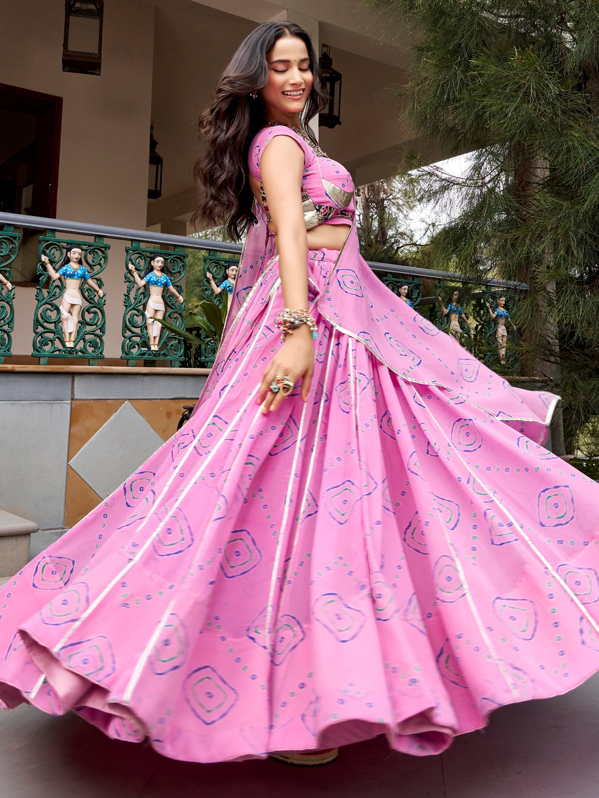 Pretty Light Pink Bandhej Print Georgette Navratri Wear Lehenga Choli