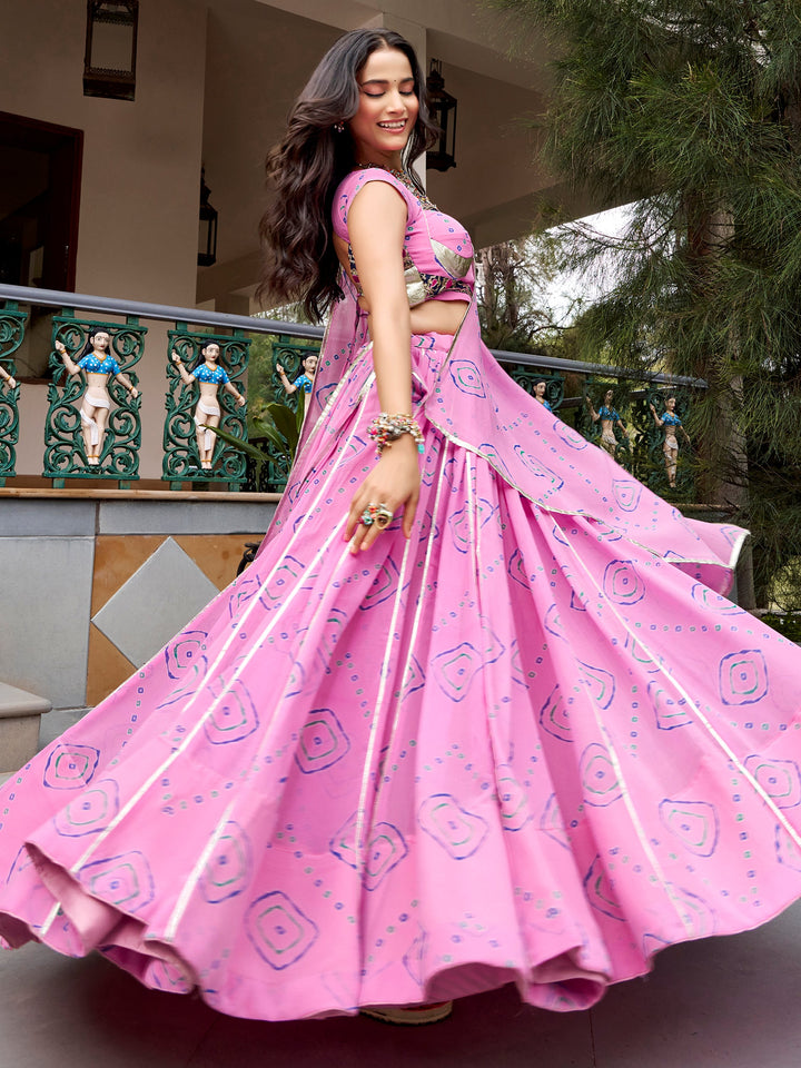 Pretty Light Pink Bandhej Print Georgette Navratri Wear Lehenga Choli
