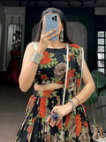 Radiant Orange Floral Printed Georgette Festival Wear Lehenga Choli