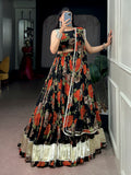 Radiant Orange Floral Printed Georgette Festival Wear Lehenga Choli