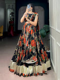 Radiant Orange Floral Printed Georgette Festival Wear Lehenga Choli