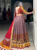 Awesome Mauve Kashmiri Print Tussar Silk Lehenga Choli With Dupatta