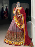 Awesome Mauve Kashmiri Print Tussar Silk Lehenga Choli With Dupatta