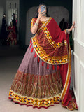 Awesome Mauve Kashmiri Print Tussar Silk Lehenga Choli With Dupatta