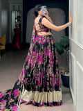 Enchanting Pink Floral Printed Georgette Festive Wear Lehenga Choli