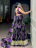 Graceful Purple Floral Printed Georgette Function Wear Lehenga Choli