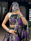 Graceful Purple Floral Printed Georgette Function Wear Lehenga Choli